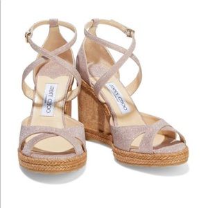 Jimmy Choo Alanah 105 glittered woven espadrille wedge sandals